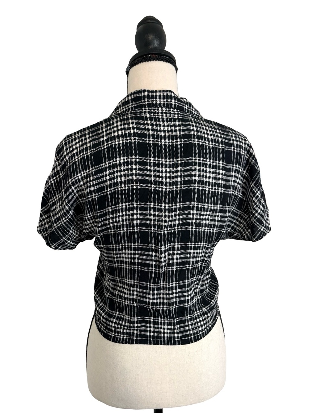 Aritzia Wilfred Free Plaid Tie Front Crop Blouse XXS - Picture 4 of 10